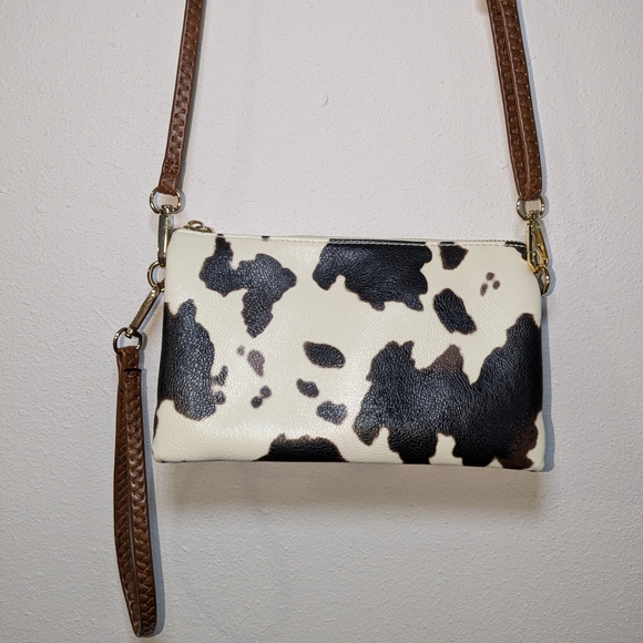 Cow Print Crossbody Bag with Brown Strap - Picture 1 of 5